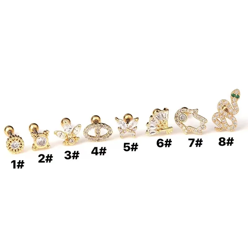 

New Cz Crown Ear Piercing Tragus Cartilage Earring Helix Conch Rook Lobe Stud 20G Stainless Steel Body jewelry