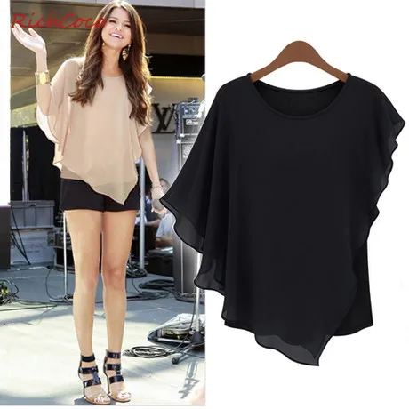 

Instyles IRREGULAR FALBALA SLEEVE BATWING LADIES CHIFFON BLOUSE SUMMER boutique clothing Clothing