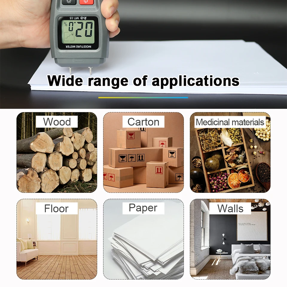 
R&D MT15 Wood Moisture Meter Wood Humidity Tester Hygrometer Timber Damp Detector Tree Density tester ABCD groups with backlight 