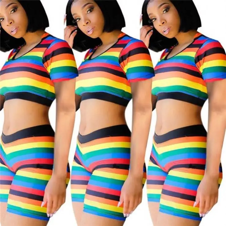 

2020 Wholesale Women Clothing Crop Top And Shorts Two Piece Set