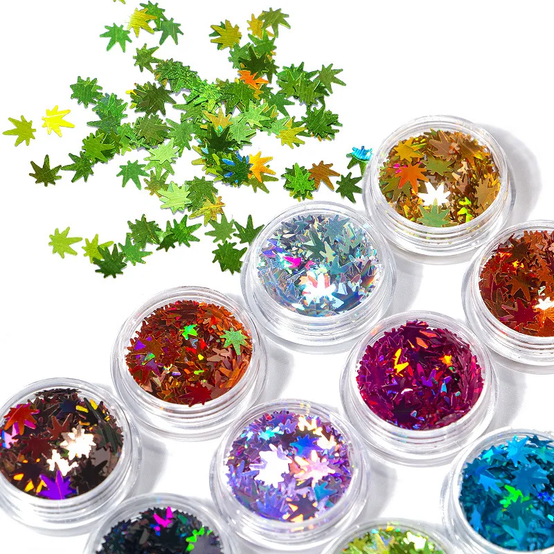 

12 Colors Set Maple Leaf Nail Sequins Glitter Style Symphony Gradient Maple Leaf 3d Nail Art Sequin Nails Decoration