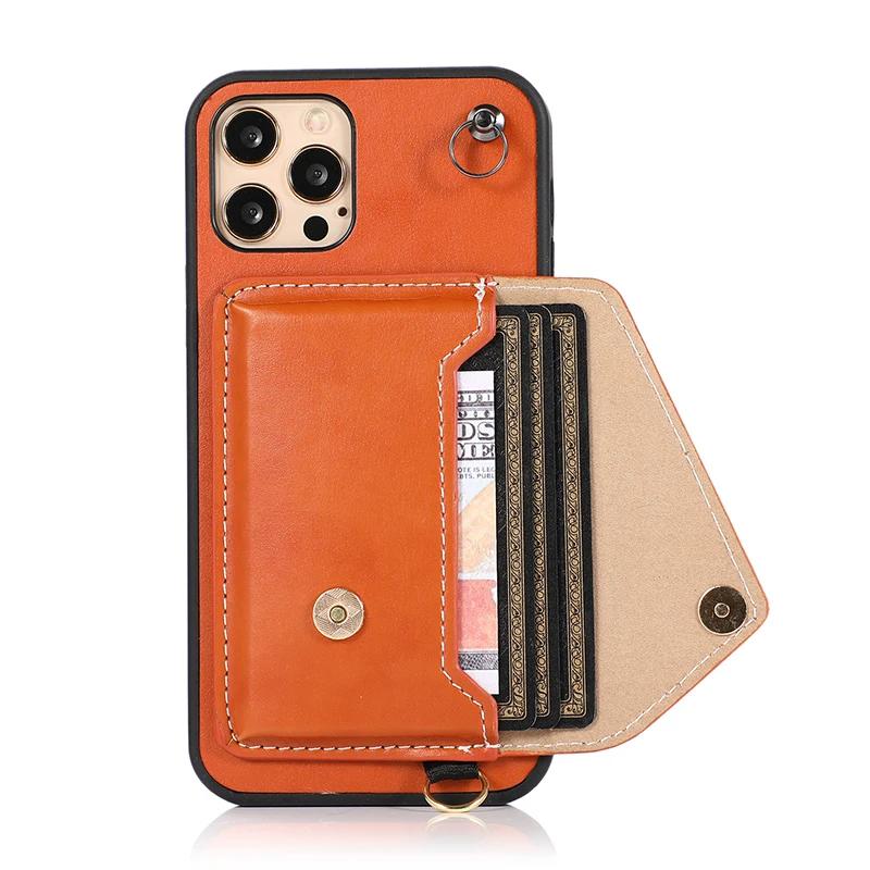 

Women Leather Wallet Card Slots Shoulder Strap Necklace Mobile Phone Case For iphone 11