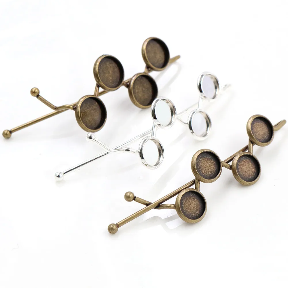 

5pcs/lot 8mm/10mm Four Cameos Brass Hairpin Hair Pins Clips Blank Base Setting for Cabochon Cameo Bezel DIY Jewelry Findings