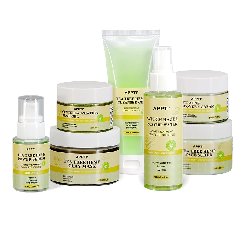 

7 Piece Vegan Detox Brightening Organic Green Skincare Kit Anti Acne Cream Tea Tree Skin Care Set