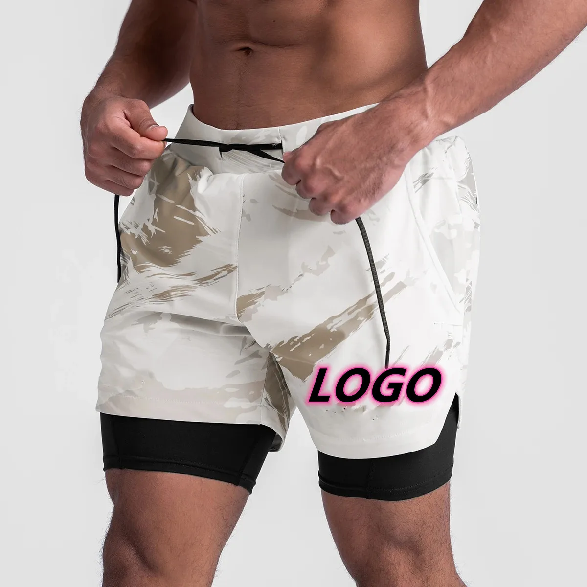 

summer fashion men 2 in 1 cycling gym shorts custom logo man athletic exercise shorts