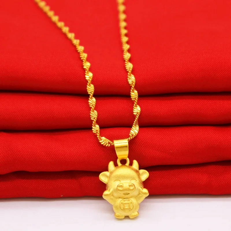 

Ancient Vietnamese Shajin Necklace Women's Birth Year Wufu Niu Jewelry Brass Goldplated Jewelry