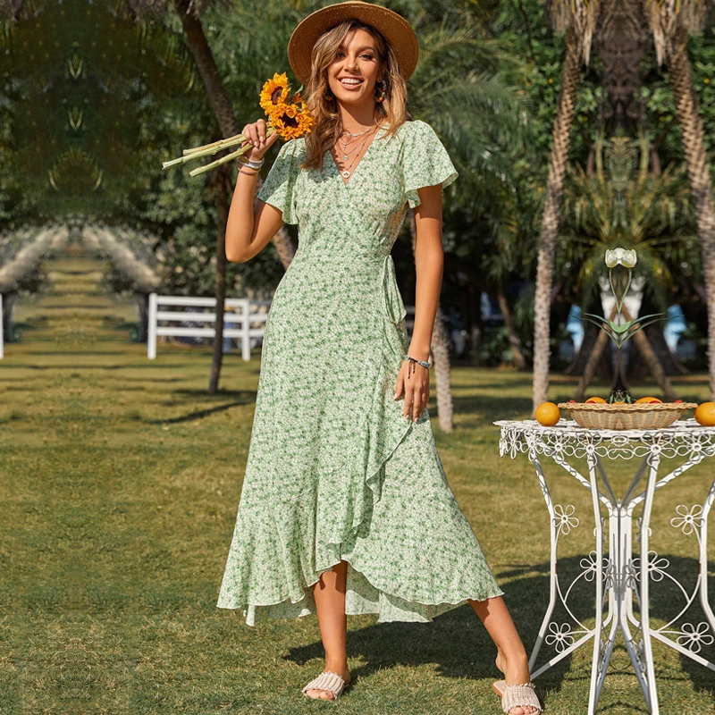 

Casual Dress Lady Elegant Dresses Woman Clothes Garment Women Floral Split Dress