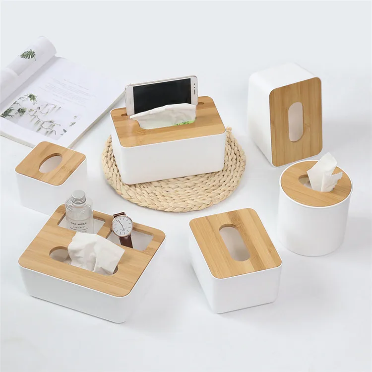 

Amazon Hot Sale Bamboo Tissue Box Modern Look Paper Holder Boxes for Bathroom Dining Table Bedroom Storage Organizer, Wood color