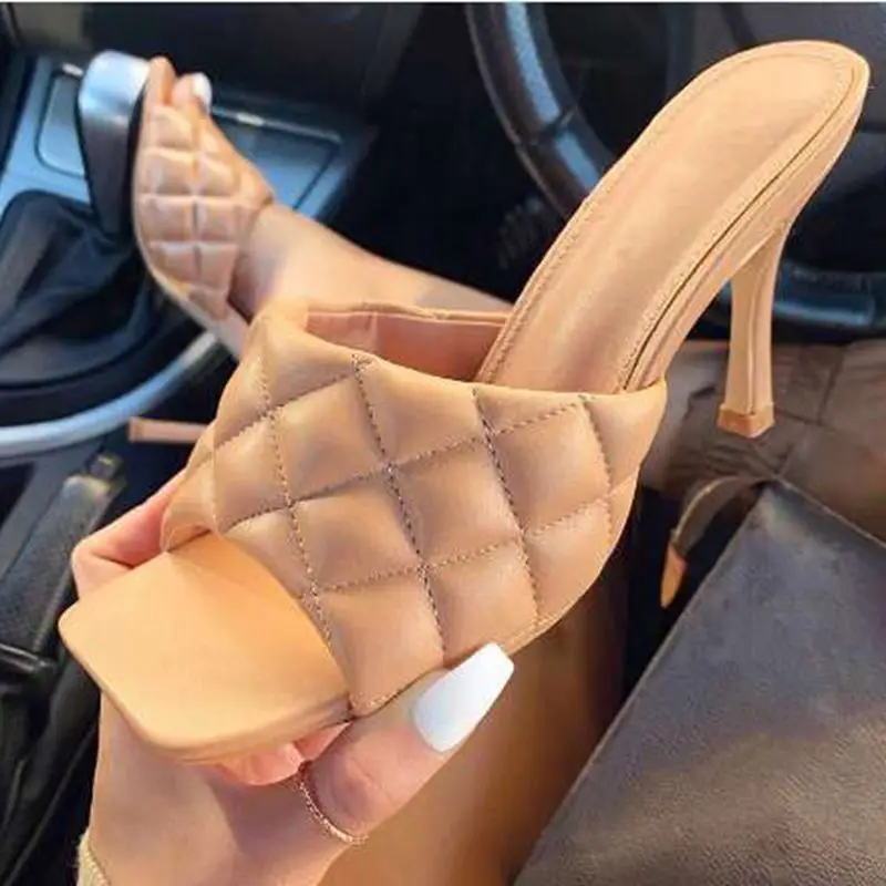 

Factory customize Hot sale women high heels sandals slippers summer slippers square toe for women, As show