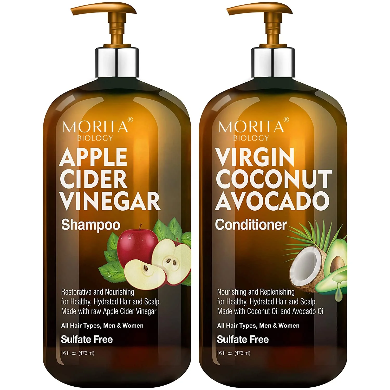 

Virgin Coconut Oil Avocado Hair Care Mask Conditioner OEM Sulfate Free Clear Apple Cider Vinegar Shampoo and Conditioner Set