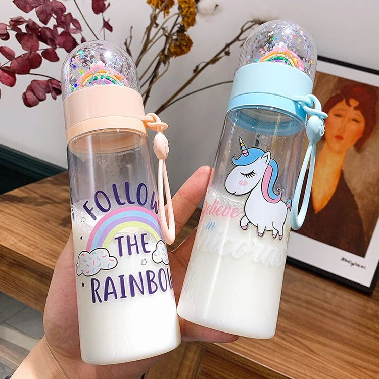

460ML Rainbow unicorn cute kids drinking eco friendly plastic water bottles