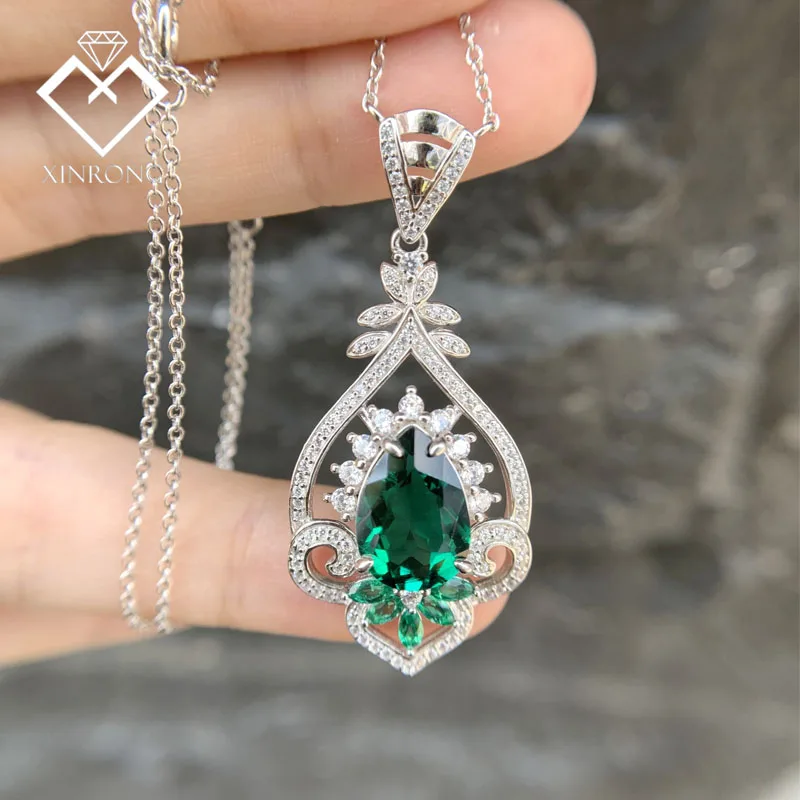 

Classic sterling silver jewelry with Zambia color Fokken van smaragden 925 silver lab created emerald necklace For gifts
