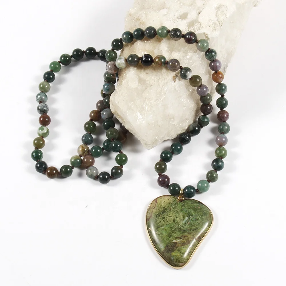 Fashion Women  8mm natural gemstone India Agate Stone Necklace Inclined Heart stone Pendant Necklace