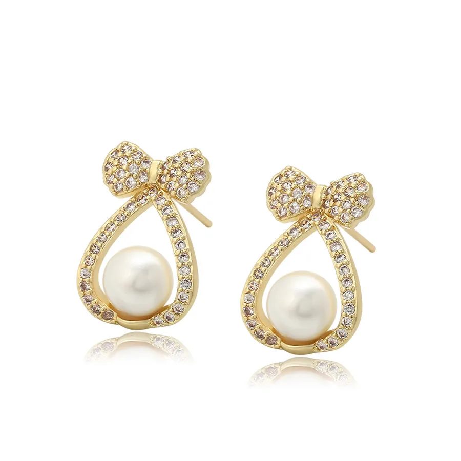 

BLE-1716 xuping jewelry Royal Vintage Charm Bow Teardrop Pearl Pendant 14K Gold Plated Women's earrings