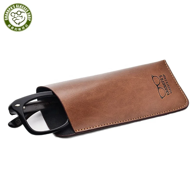 

2020 Hot selling fashionable leather glasses pouch Custom LOGO Portable travel soft PU reading glasses bag