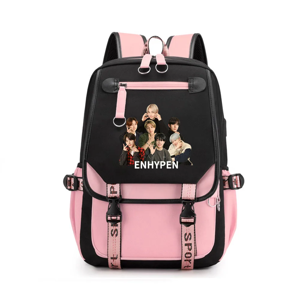 

KPOP Student School Bag DREAM EN IU Large-capacity Backpack Charging Backpack Suitable for Middle School Students Polyester OEM, Pink,yellow,black