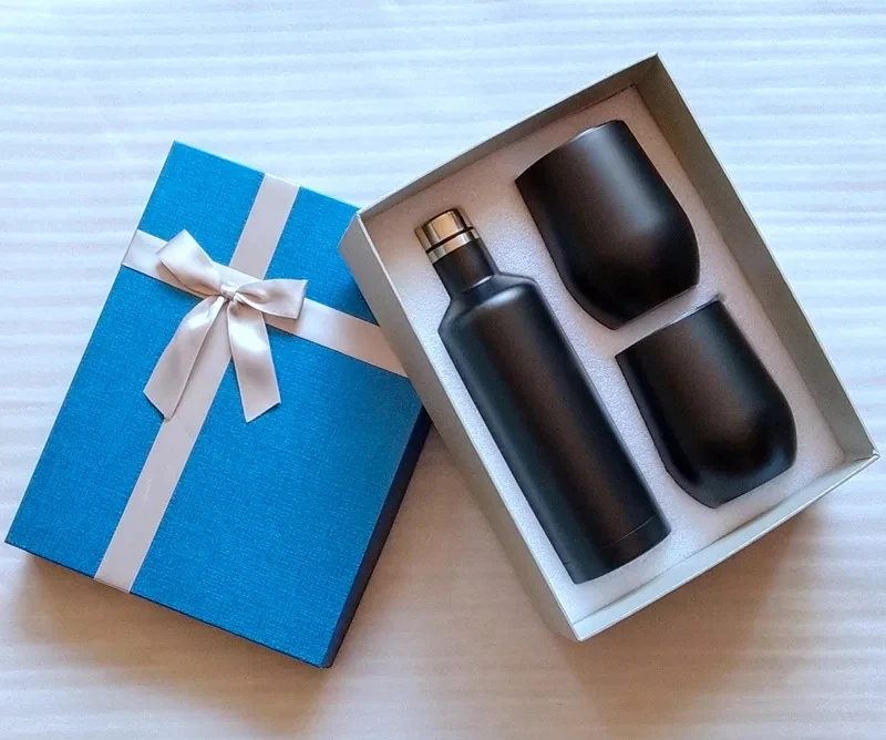 

Newest design thermos bottle cup fashion wine and glass metal wine gift sets