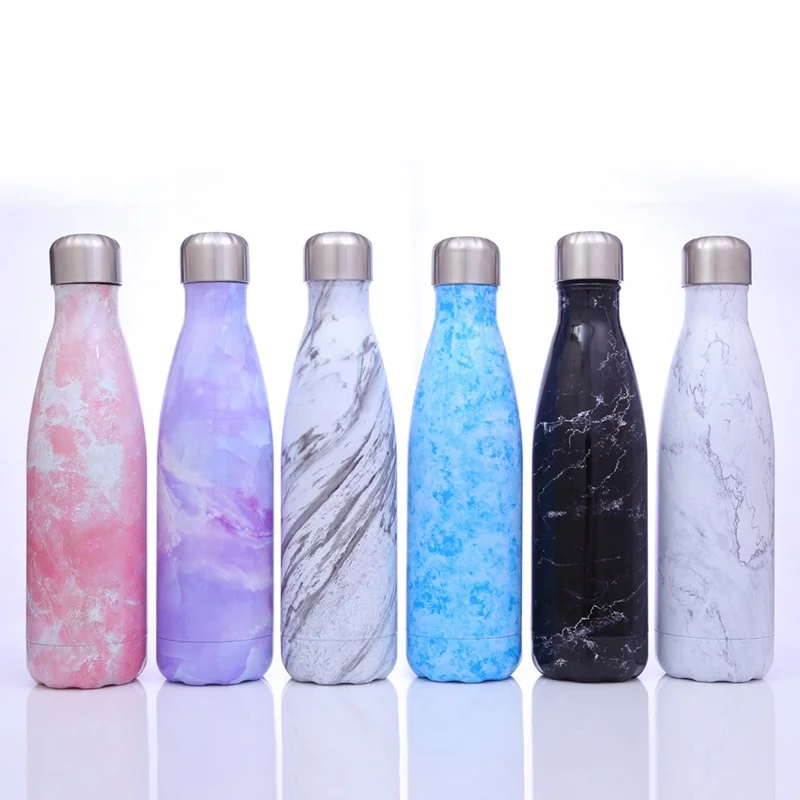 

cutomied Stocked marble color Stainless Steel Water Bottle 500ml Double Walled Vacuum Insulated, Reusable, Customized color acceptable