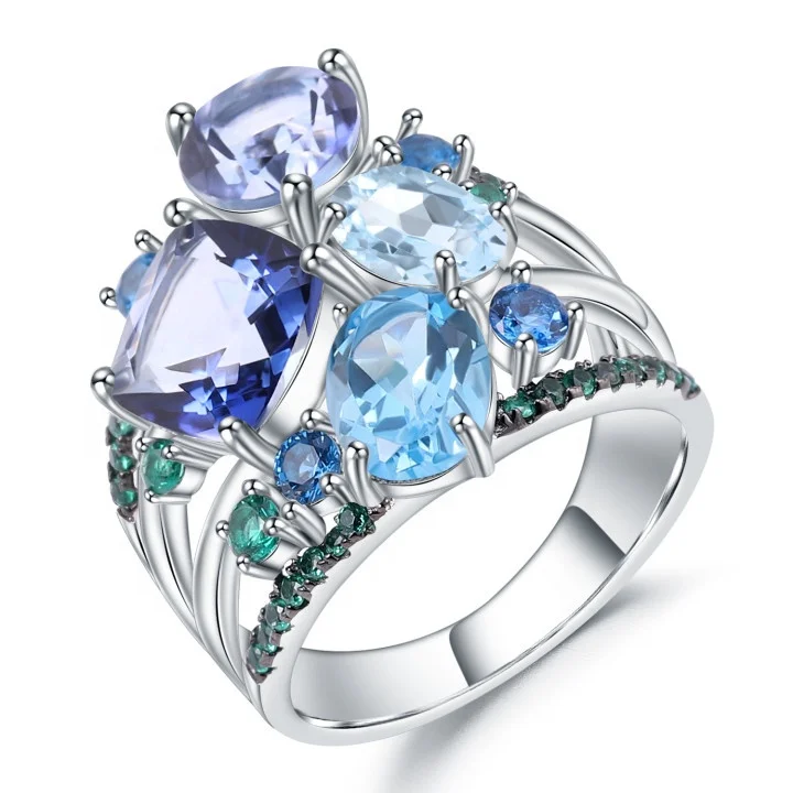

Abiding New Arrival Luxury Top Quality Gemstone Jewelry 925 Sterling Silver Wedding Rings