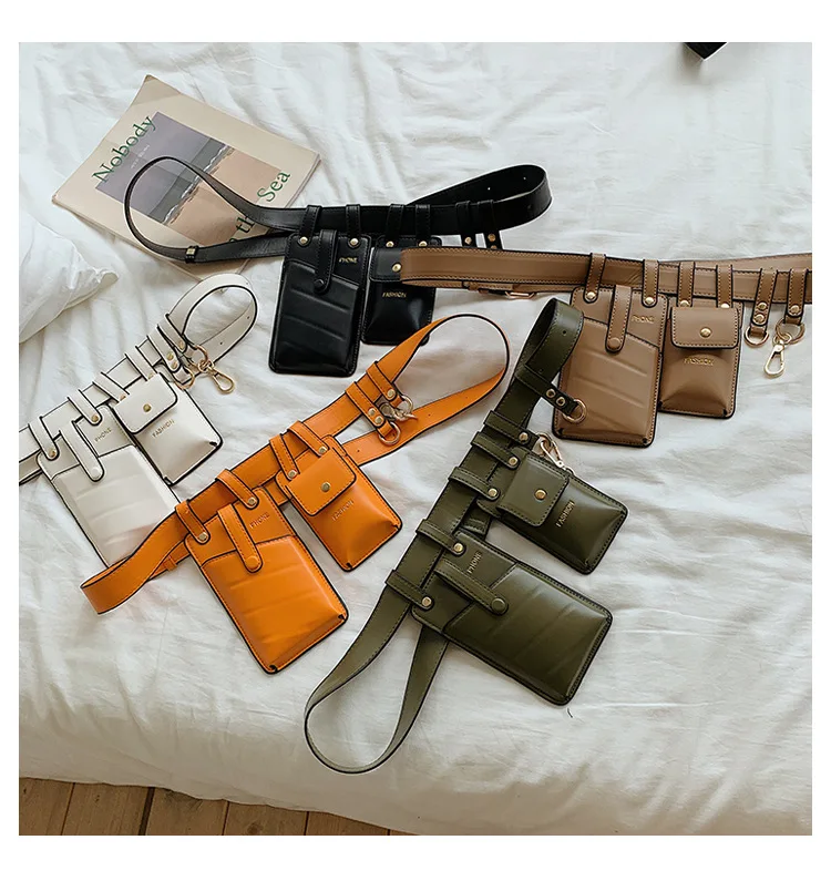 

FANLOSN Mini Leather Women Bags Set Fanny Pack Cell Phone Belt Bag Ladies Waist Bag, White,black,green,orange,any color you need