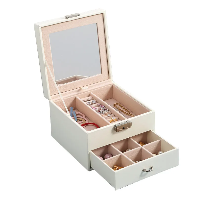 

Wholesale Custom Logo Luxury Large Drawer Jewelry Box With Mirror Ring Earring Necklace Jewellery Storage Organizer Women Gift, White, black,pink