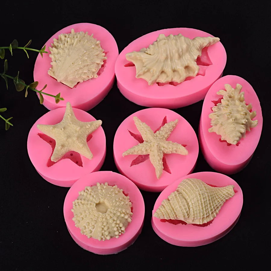 

1185 Marine series cake decoration silicone mold DIY7 marine creature fondant chocolate baking mold starfish shell seashell, Pink