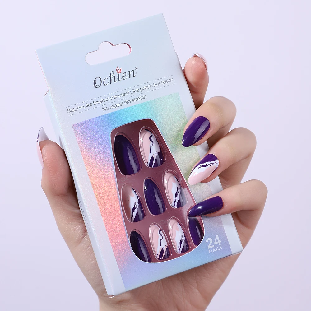 

New Style Oem Nail Salon Suppliers Press On Nails Wholesale Price With Free Sample Good Quality Almond False Nails, Multi color