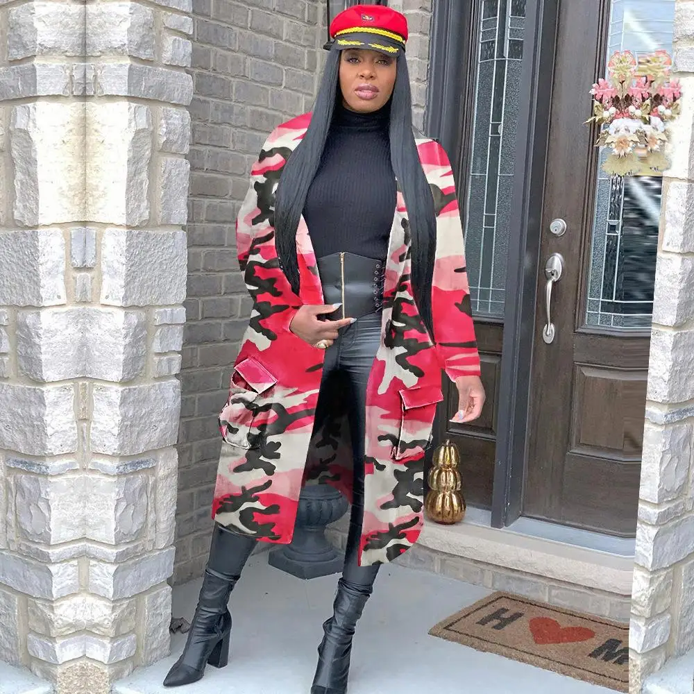 

Newest Style fashion autumn women clothing long coat army camouflage jacket winter jacket women, Green