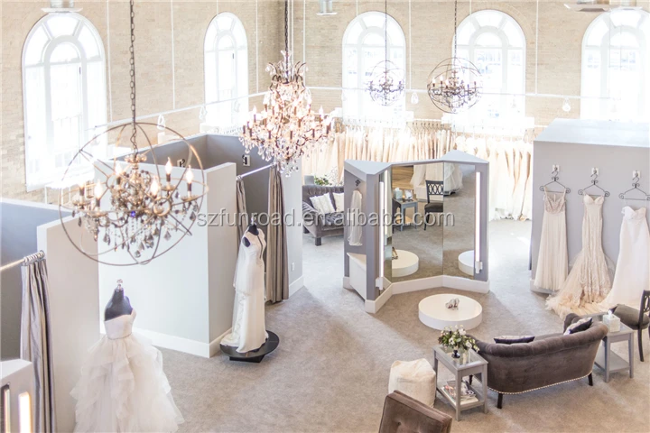 Elegant wedding dress display store cabinet / bridal shop display design for Wedding Salon
