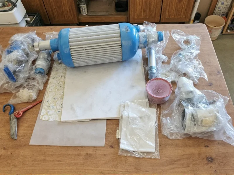 Homemade swamp cooler materials laid out on workbench