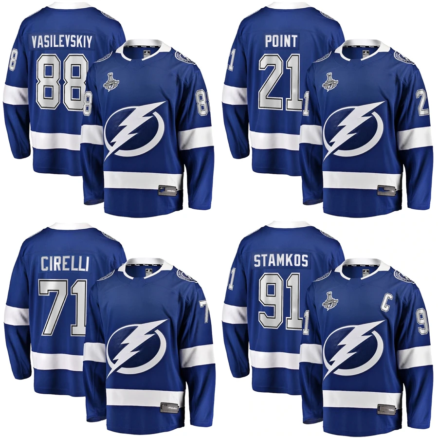 

wholesale Ice Hockey Jersey Tampa Bay City Stitched Sports Embroidery Men Blue Lightning wear #91 Stamkos #88 Andrei Vasilevskiy, Customized color
