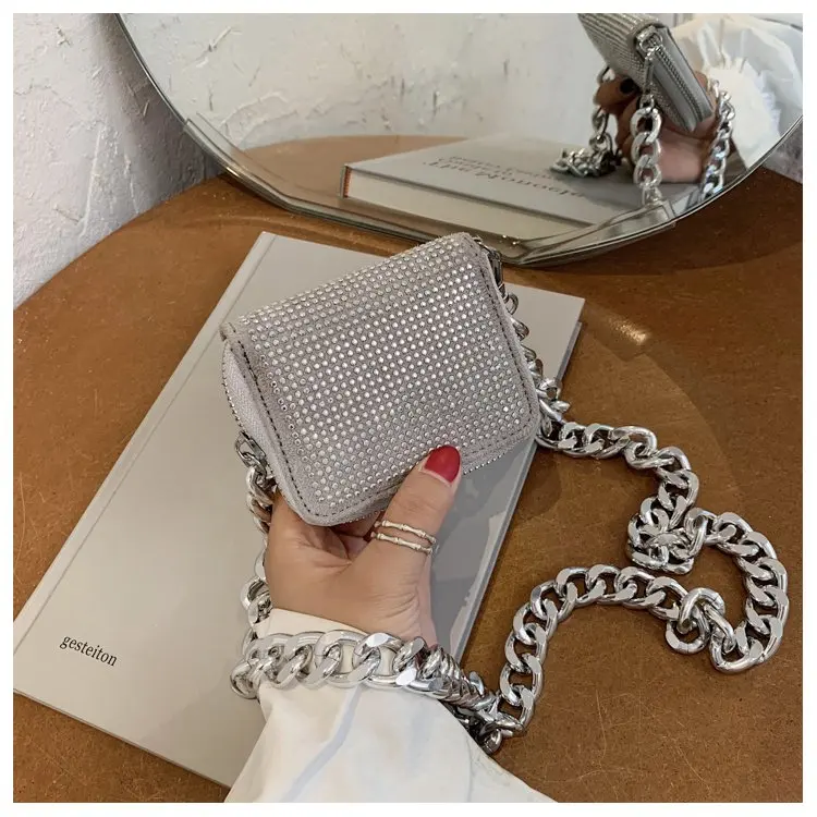 

Ins Popular Lovely Cute Diamond Glitter Mini Women Purse ,Rhinestone Fashion Thick Small Chain Bag For Girls, 1 colors