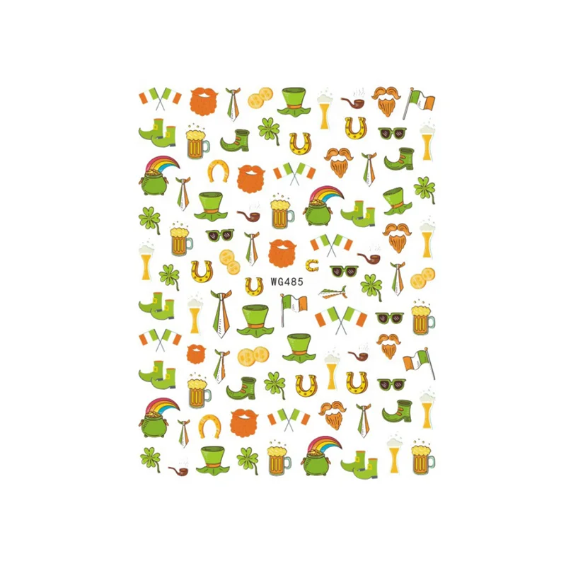 

3D Special Pattern Nail Art Sticker Colorful Wholesale High Quality St. Patrick's Day Grass Adhesive Nail Stickers, As shown