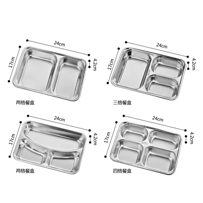 

Nicety wholesale food grade 4 compartments stainless steel divided dinner plate Canteen Lunch Dinner Food Plate, Silver