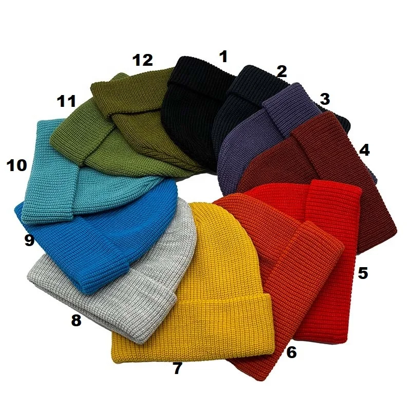 Warm Fashion 12 Colors Solid Color Knitted Beanie Hats Hot Sell Winter Unisex Adults Plain Winter Sports Hat for Children COMMON