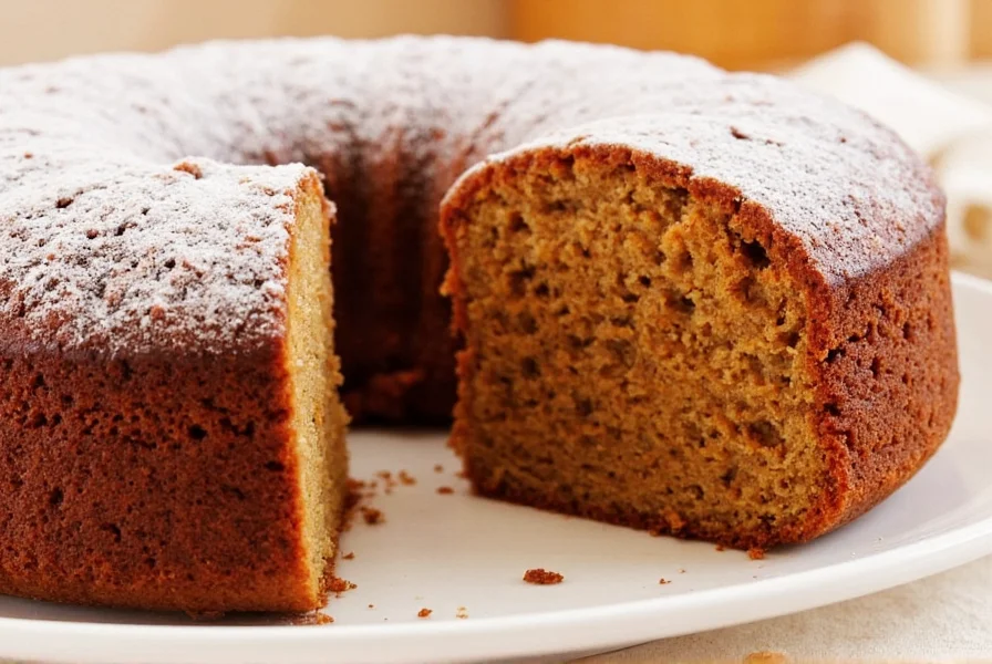 Moist ginger cake slice showing tender crumb structure with visible ginger pieces and molasses streaks