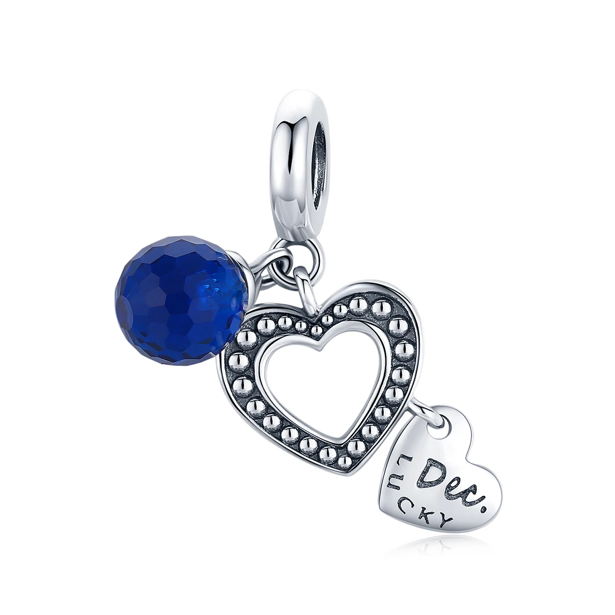 

SCC1721 Lucky December birthstone pendant heart shape 925 silver blue zircon charms