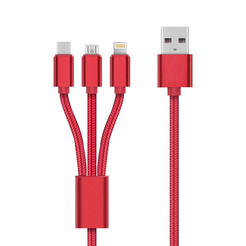 

Nylon braided 3 in 1 USB Data Cable Sync Charger with 1.2m 2m 3m Length, Red