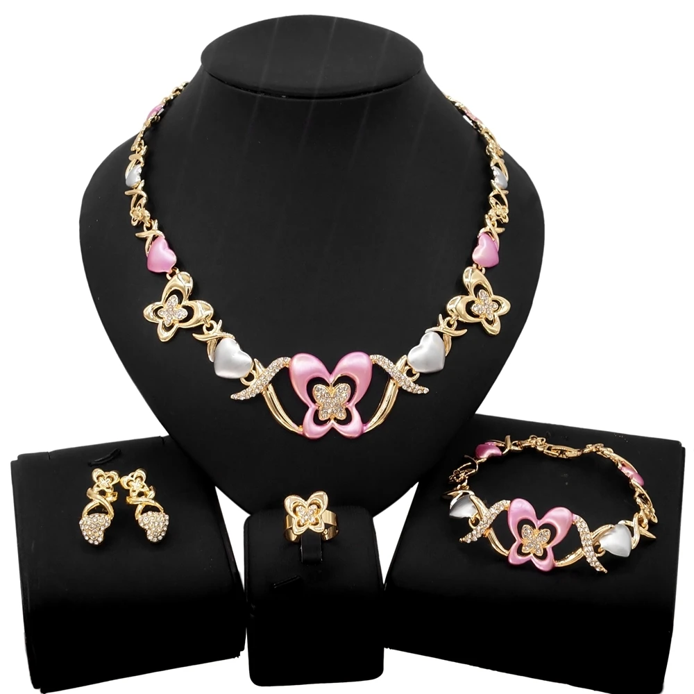 

Yulaili Fashion Butterfly Necklace Bracelet Earrings Jewelry Set High Quality Rhinestone 18k Gold Plating Jewelry Sets X0183
