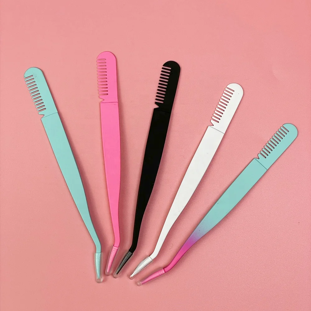 

False Eyelash Extensions Applicator Tweezers Make Up Eyelashes Tweezers Sets With Eyebrow Comb