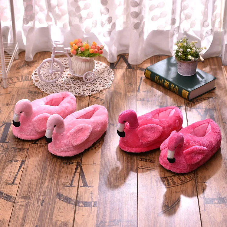 

Hot Sale Plush Warm Slippers Flamingo Winter Shoes For Women