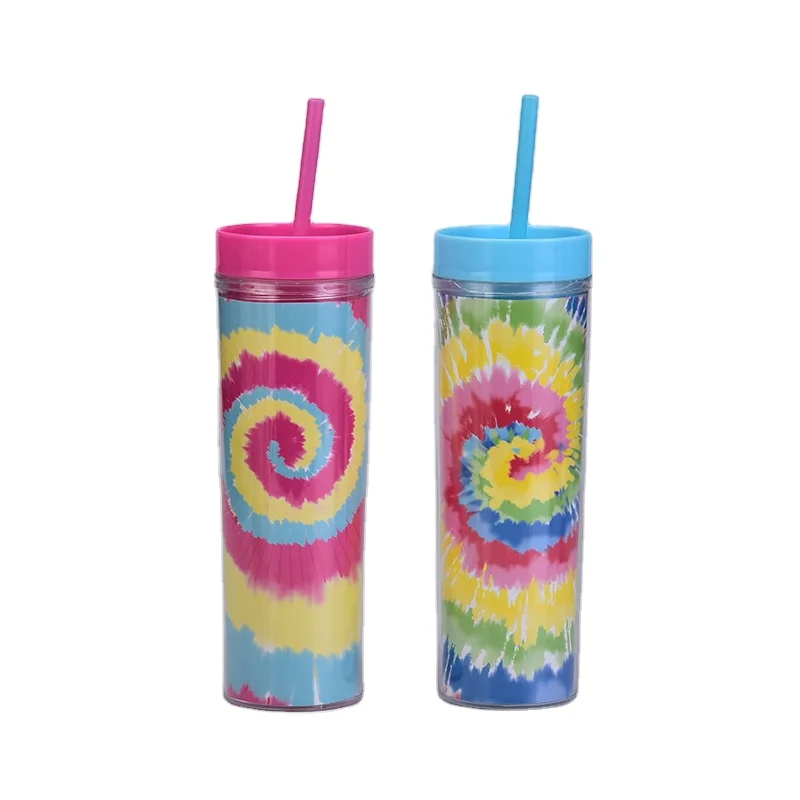 

16oz Double Wall Plastic Acrylic Tumblers With Straw Reusable Water Tumblers Custom paper card creative drink cup, Customized colors acceptable