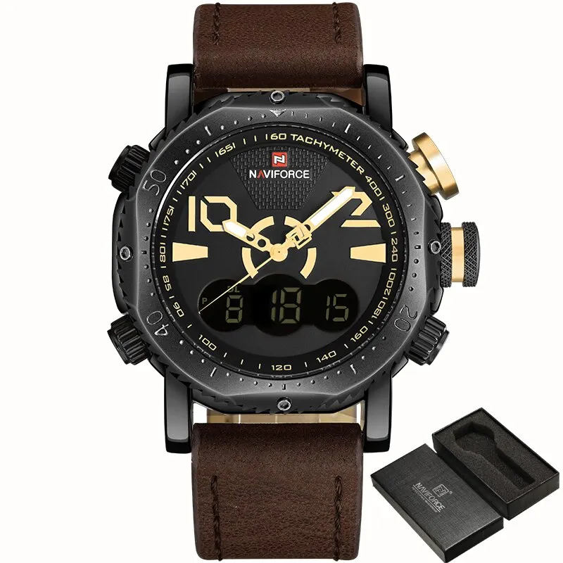 

NAVIFORCE 9094 Men Sports Watches Luxury Brand Men's Digital Quartz Clock Man Fashion Casual Leather Army Military Wrist Watch