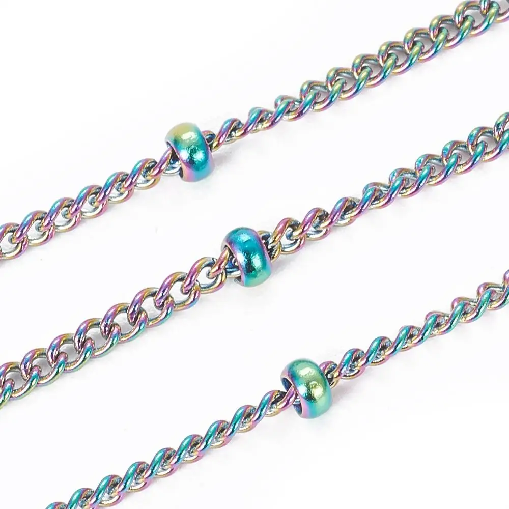 

PandaHall 1.5 mm 304 Multi-color Soldered Stainless Steel Curb Satellite Chains, Stainless steel color