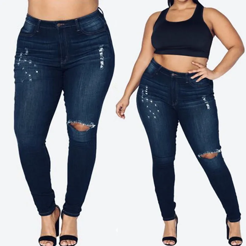 

B63058A 2020 extra large size new fashion ripped high stretch jeans, Picture