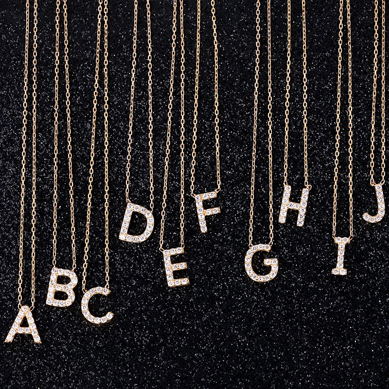 

Fashion Alphabet Gold Lab grown Diamond woman jewelry Custom 26 Letter Necklace Initial
