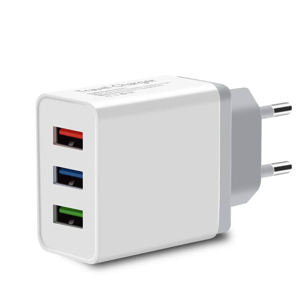 

Factory wholesale 5V 2.4A 3 USB Travel Charger Adapter Wall Portable EU Plug Mobile Phone cheap Charger Ready to ship