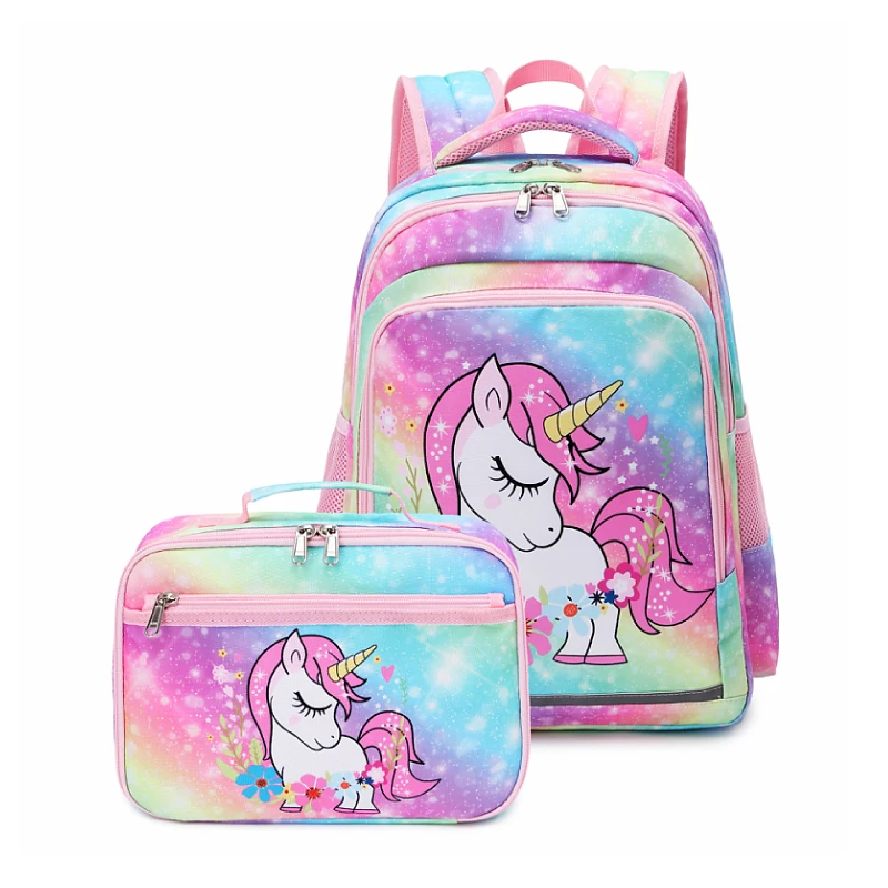 

New Customize Unicorn Kids Backpack Set Polyester Child School bags, Purper