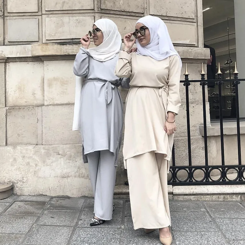 

2019 hot sell new Arrival simple design muslim suit soft crepe high quality of 4 colors, Black;purple;beige;gray;dark green