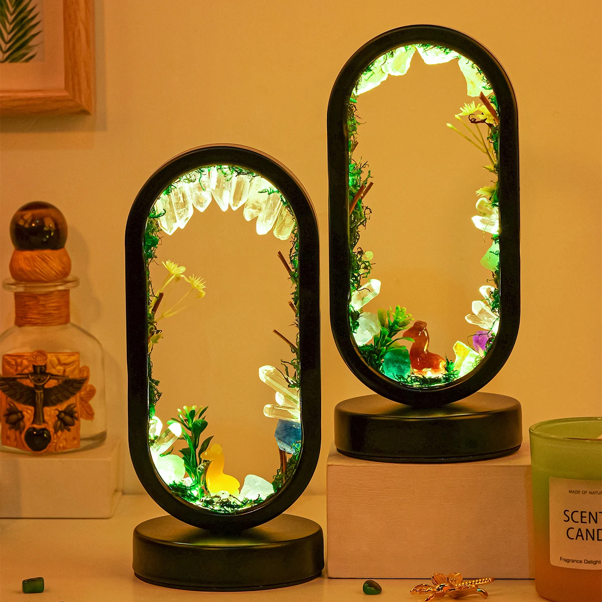 

Wholesale Natural Crystal Crafts Raw Gemstone Rainforest Oval Shape Mushroom Night Light Lamp for Gift